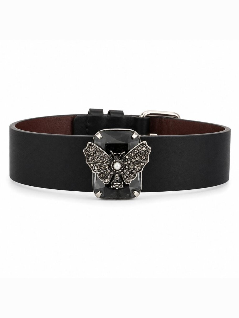 Alexander McQueen Butterfly Crystal Leather Choker Necklace Italy